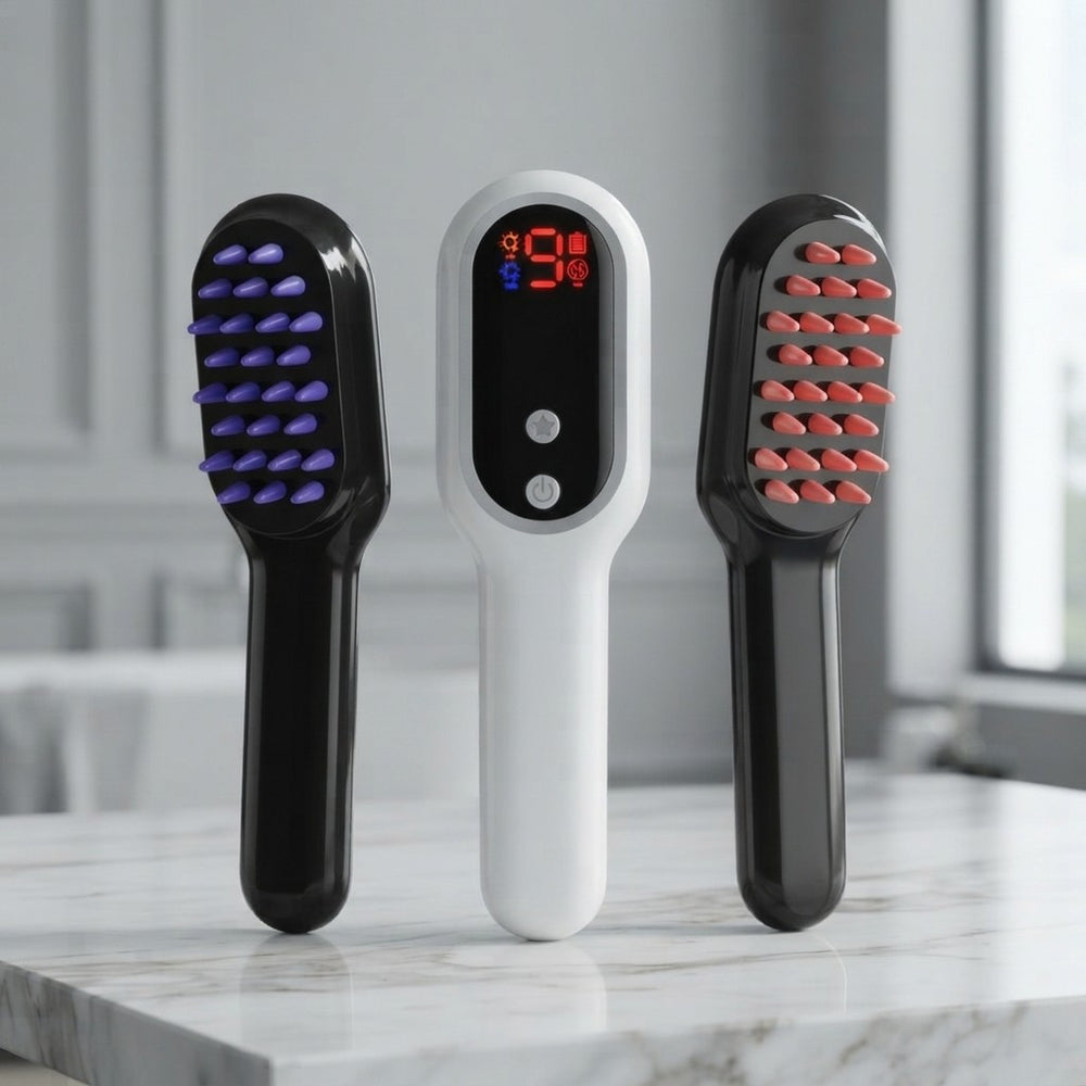 Electric Head Massager Magnetic Therapy Hair Growth Comb Blue Red Light Scalp Massage Brush Relieve Fatigue Pressure LED Display